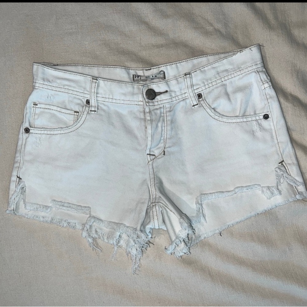 Free People White Distressed Denim Shorts - 26